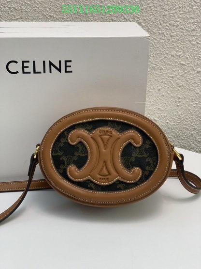 CE OVAL BAG CUIR TRIOMPHE IN TRIOMPHE CANVAS AND CALFSKIN TAN 20CM 198602EIN04LU