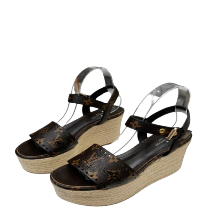 LUV BLACK AND BROWN WOMEN’S STARBOARD WEDGE SANDAL