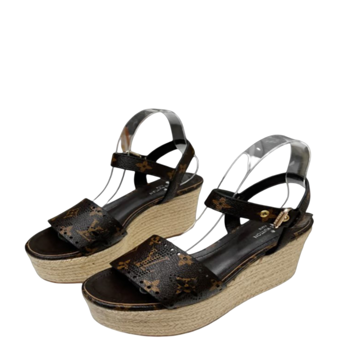 LUV BLACK AND BROWN WOMEN’S STARBOARD WEDGE SANDAL
