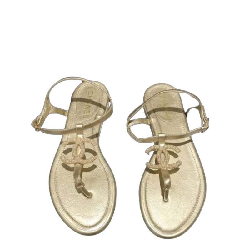 CHL GOLD PEARL CC LOGO GOLDEN THONG SANDALS