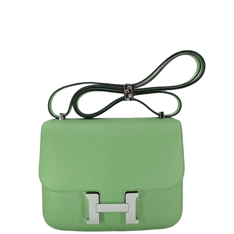 HM 18CM CONSTANCE EPSOM 3I AVOCADO GREEN CROCODILE &amp; LIZARD BUCKLE