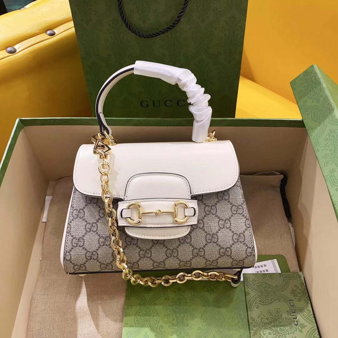gg Horsebit 1955 Mini Bag White For Women, Women&#8217;s Bags 8.7in/22cm gg ‎703848 92TCK 9761