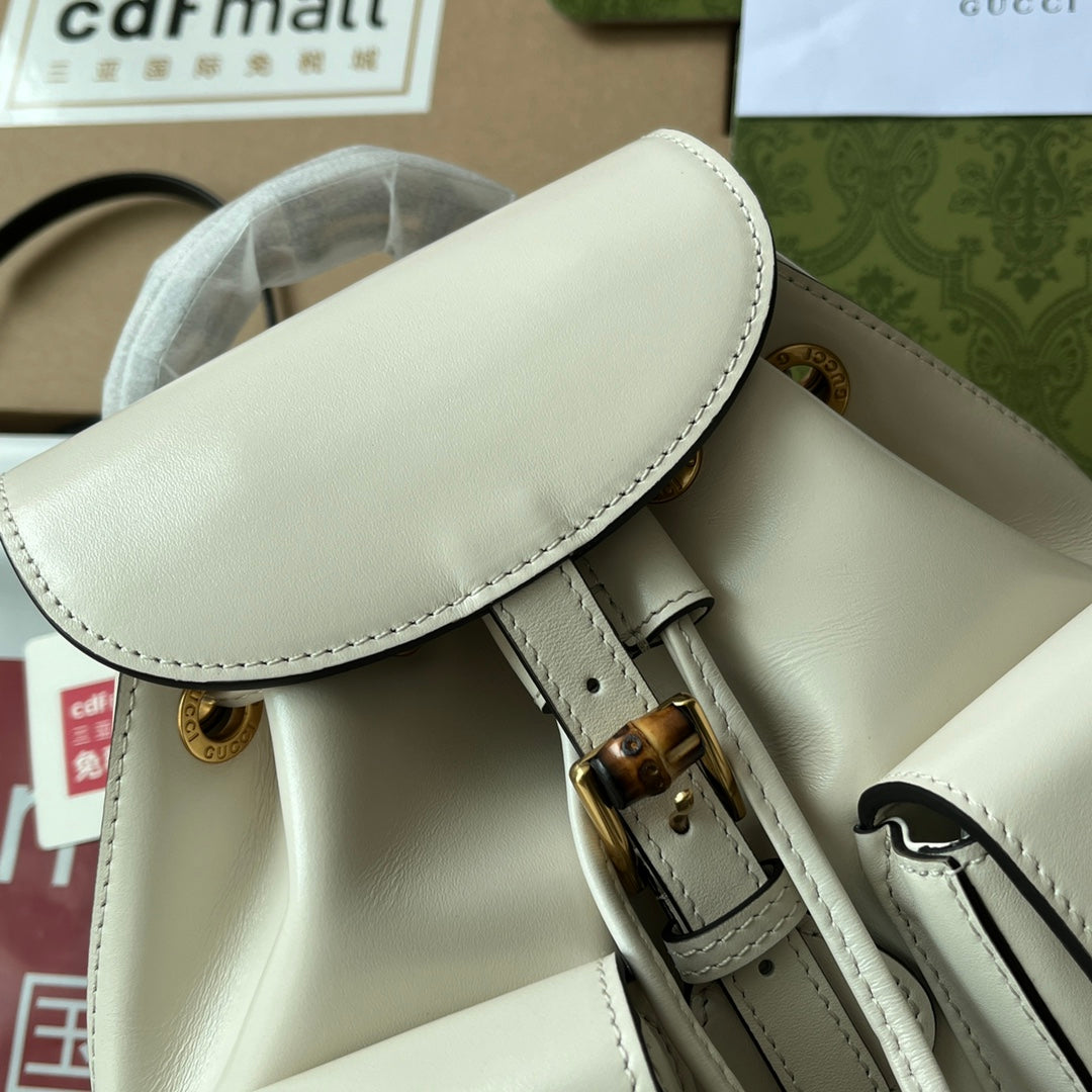 gg Bamboo Small Backpack White For Women, Women’s Bags 8.6in/22cm gg ‎‎702101 UZY0T 9022