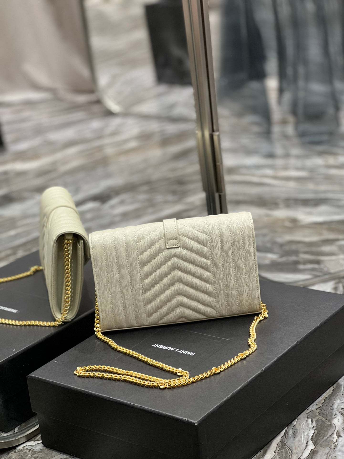 YSSL Envelope Small Chain Bag White For Women, Women’s Bags 8.6in/22cm YSL