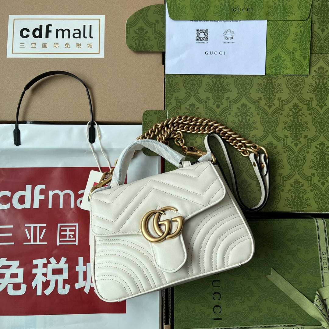 gg Marmont Mini Top Handle Bag White For Women, Women’s Bags 8.3in/21cm gg ‎547260 DTDIT 9022