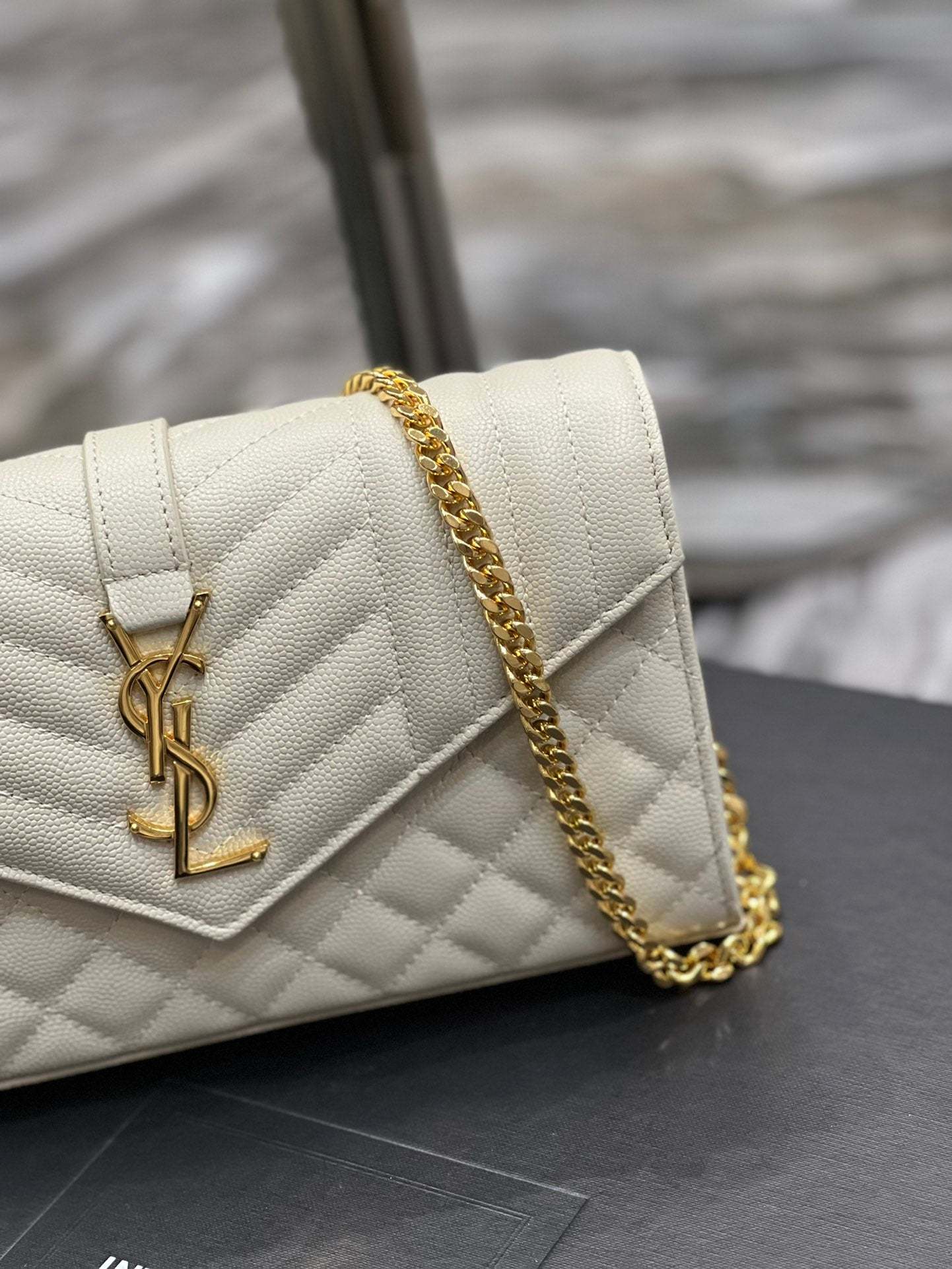 YSSL Envelope Small Chain Bag White For Women, Women’s Bags 8.6in/22cm YSL