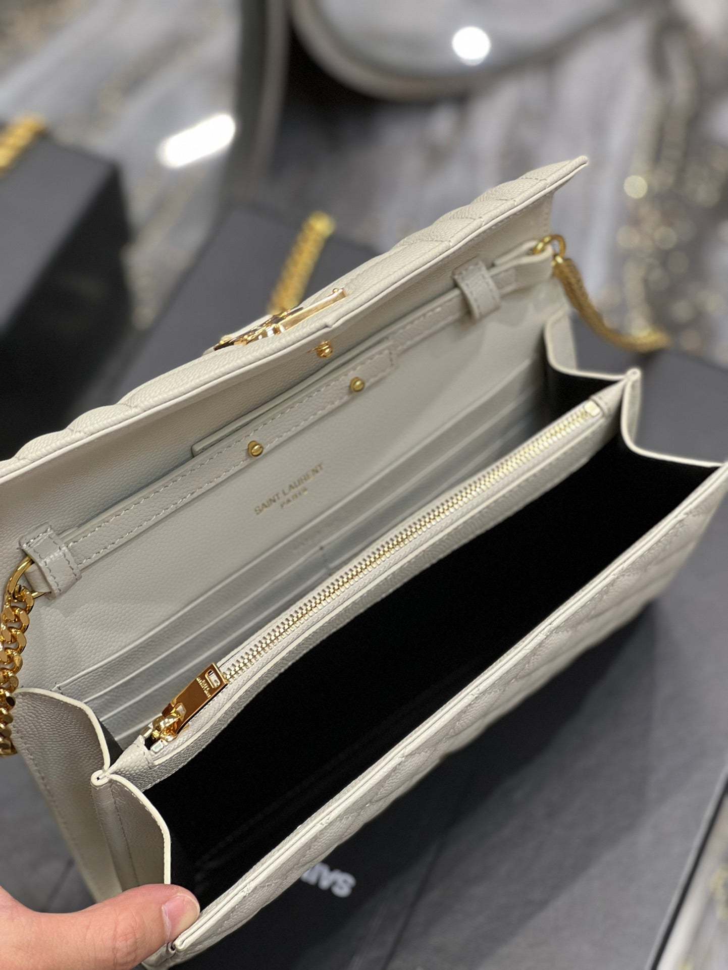 YSSL Envelope Small Chain Bag White For Women, Women&#8217;s Bags 8.6in/22cm YSL