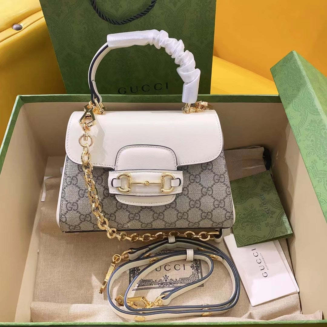 gg Horsebit 1955 Mini Bag White For Women, Women&#8217;s Bags 8.7in/22cm gg ‎703848 92TCK 9761