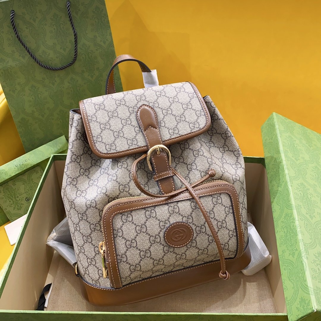 gg Backpack With Interlocking G Brown For Women, Women’s Bags 11.8in/30cm gg ‎