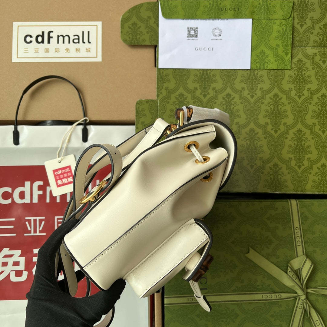 gg Bamboo Small Backpack White For Women, Women’s Bags 8.6in/22cm gg ‎‎702101 UZY0T 9022