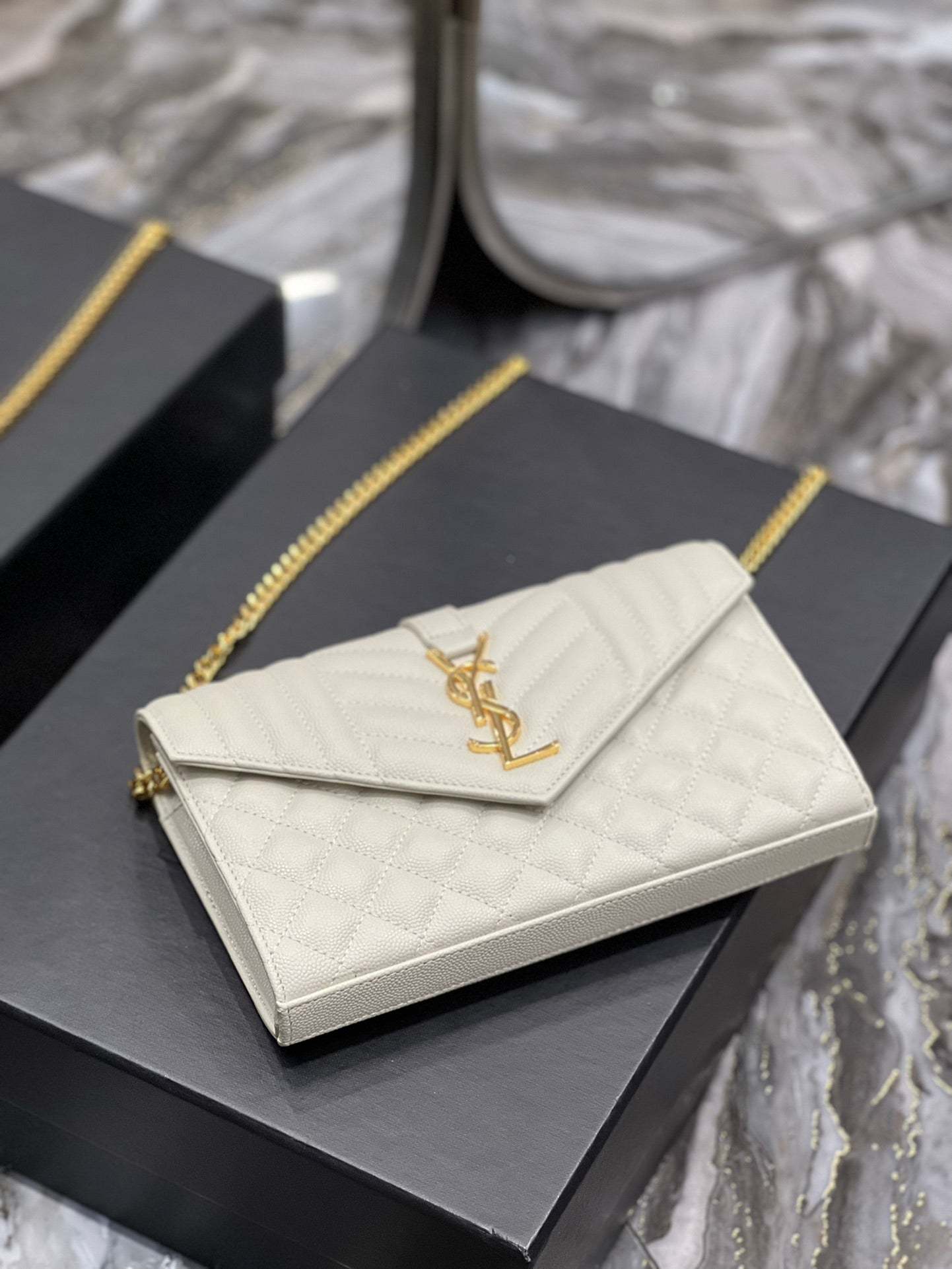 YSSL Envelope Small Chain Bag White For Women, Women’s Bags 8.6in/22cm YSL