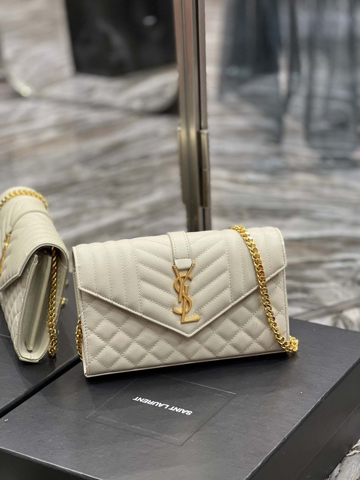 YSSL Envelope Small Chain Bag White For Women, Women’s Bags 8.6in/22cm YSL