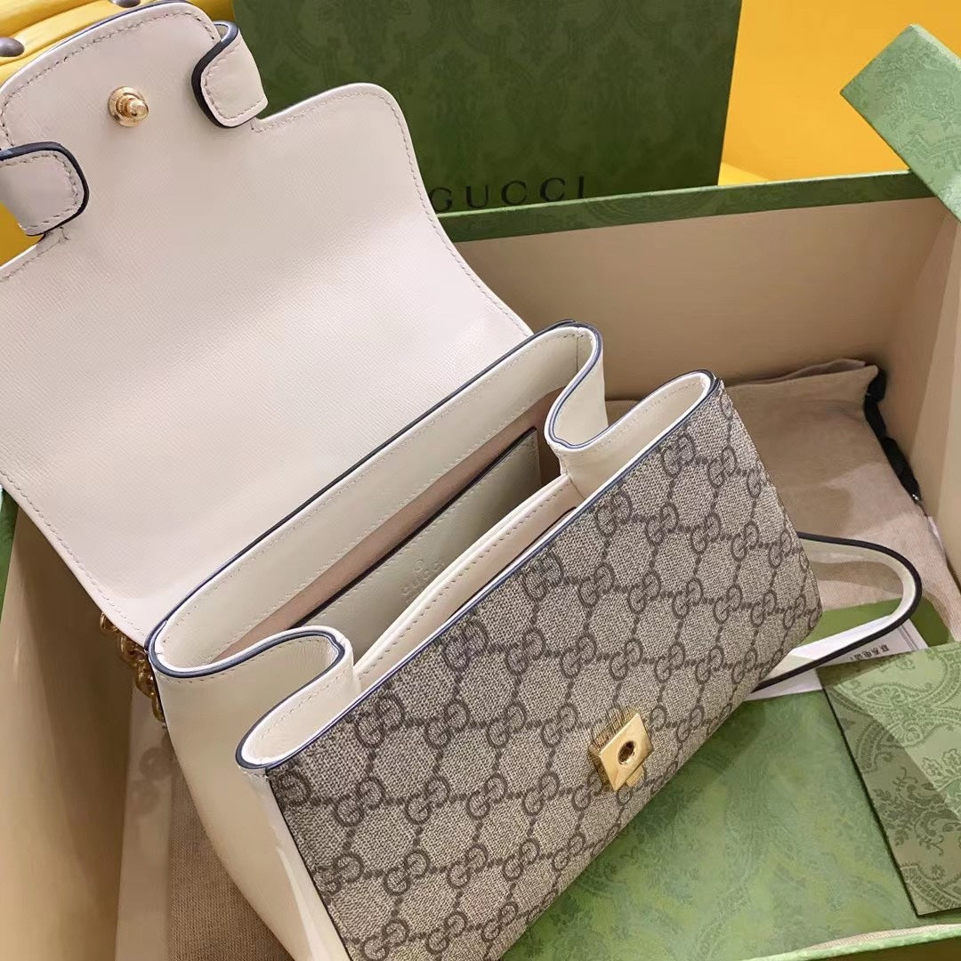 gg Horsebit 1955 Mini Bag White For Women, Women&#8217;s Bags 8.7in/22cm gg ‎703848 92TCK 9761