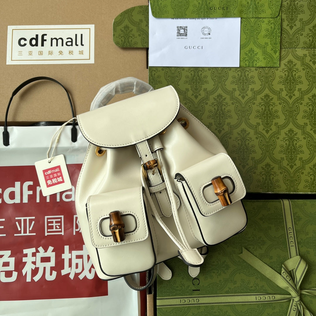 gg Bamboo Small Backpack White For Women, Women’s Bags 8.6in/22cm gg ‎‎702101 UZY0T 9022