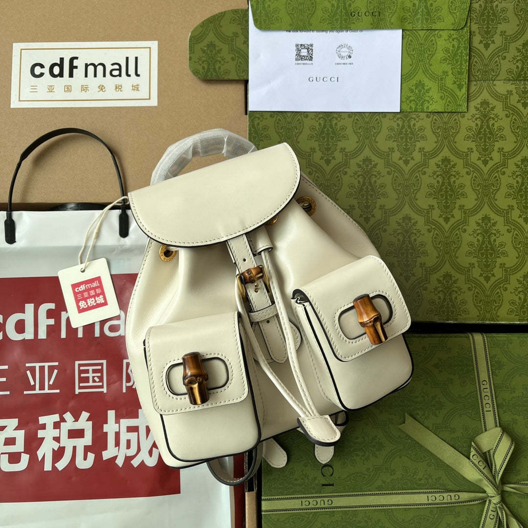 gg Bamboo Small Backpack White For Women, Women’s Bags 8.6in/22cm gg ‎‎702101 UZY0T 9022