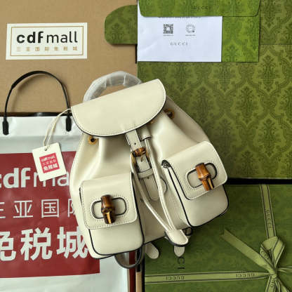 gg Bamboo Small Backpack White For Women, Women’s Bags 8.6in/22cm gg ‎‎702101 UZY0T 9022