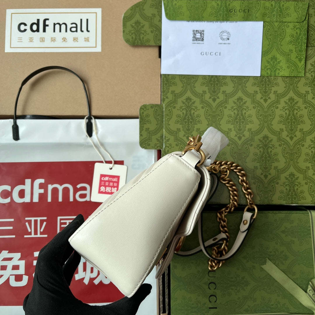 gg Marmont Mini Top Handle Bag White For Women, Women’s Bags 8.3in/21cm gg ‎547260 DTDIT 9022