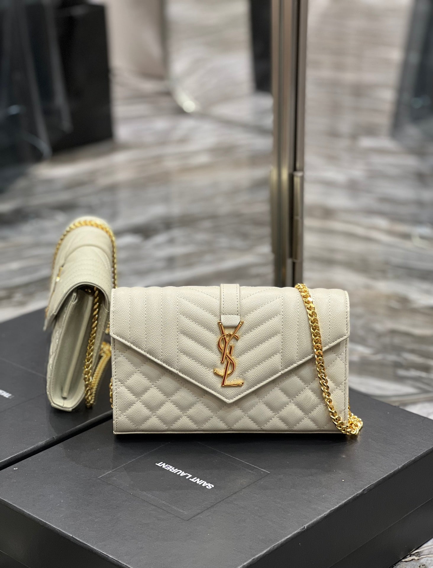YSSL Envelope Small Chain Bag White For Women, Women’s Bags 8.6in/22cm YSL