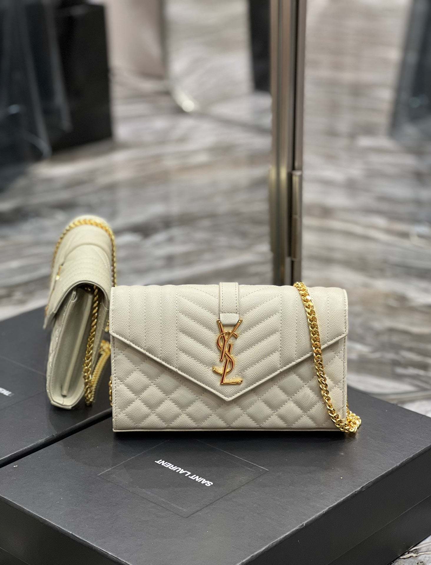 YSSL Envelope Small Chain Bag White For Women, Women’s Bags 8.6in/22cm YSL