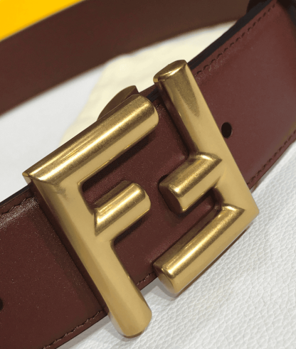 FD BROWN LEATHER BELT WITH FD GOLD BUCKLE 40MM