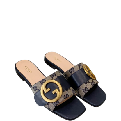 GG BLONDIE MATELASSE CANVAS SLIDE SANDAL BLACK