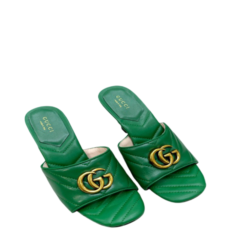 GG DOUBLE G SLIDE SANDAL CHEVRON MATELASSE GREEN
