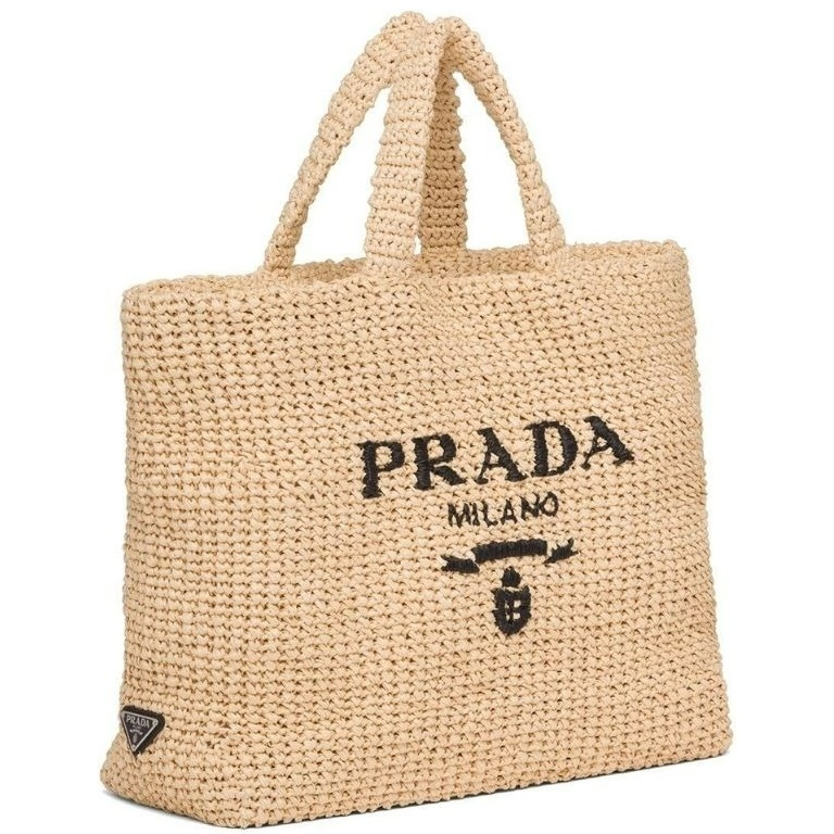 PR BEIGE RAFFIA TOTE BAG 18.5IN/47CM