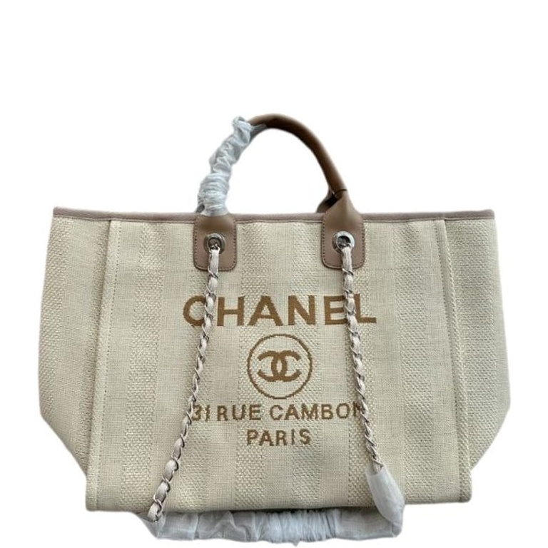 CHL 38CM BEIGE AND BROWN DEAUVILLE MEDIUM CANVAS