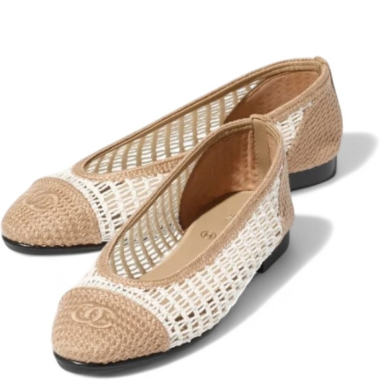 CHL WHITE/BEIGE RAFFIA BALLET FLATS