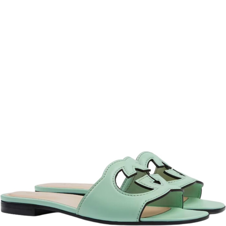 GG INTERLOCKING G CUT-OUT SANDAL GREEN