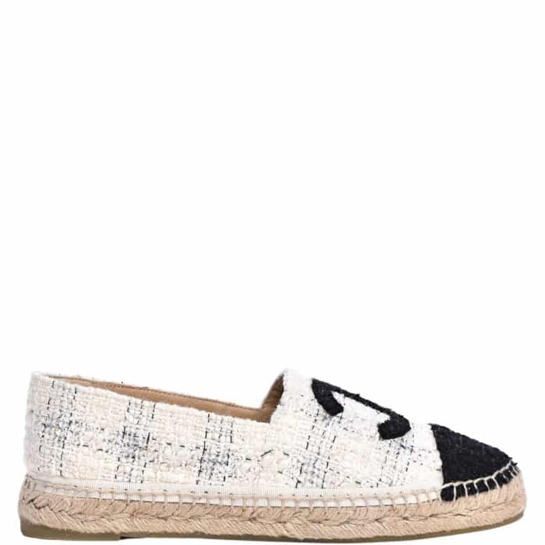 CHL WHITE BLUE BLACK TWEED CC ESPADRILLES SLIP ON