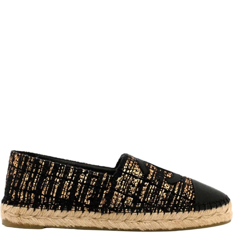 CHL GOLD BLACK METALLIC TWEED GROSGRAIN CC ESPADRILLES SLIP ON
