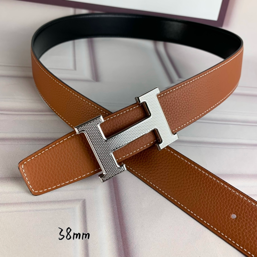 HM BELT TOGO SWIFT SILUVER BUCKLE BROWN 38MM