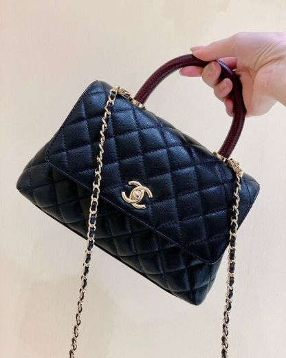 ChanelMedium Flap Bag With Top Handle Navy Blue For Women, Women’s Handbags, Shoulder And Crossbody Bags 9in/23cm A92990