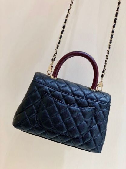 ChanelMedium Flap Bag With Top Handle Navy Blue For Women, Women’s Handbags, Shoulder And Crossbody Bags 9in/23cm A92990