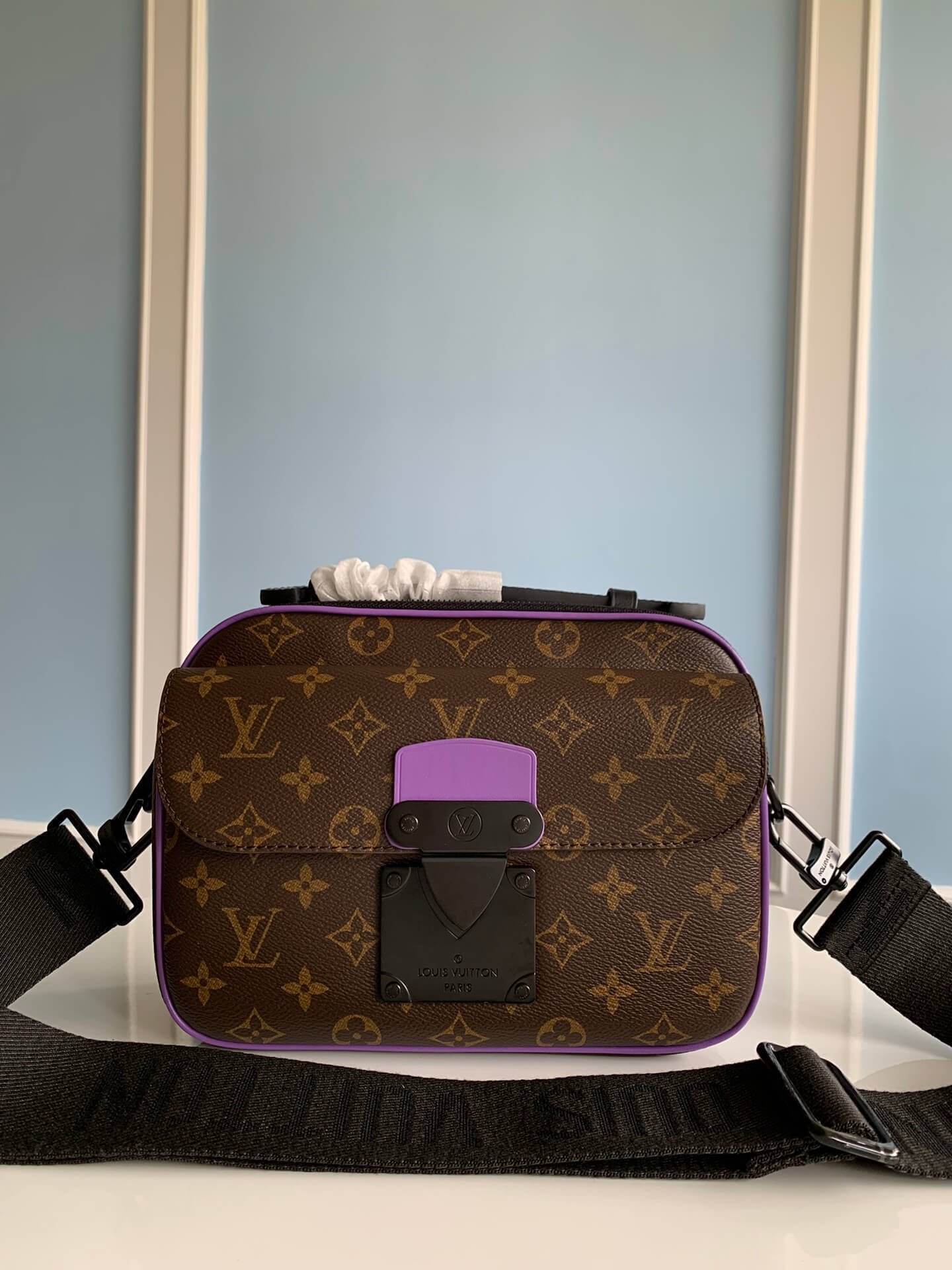 M46246 S LOCK MESSENGER Monogram Macassar purple man bag Sac Plat shoulder bag