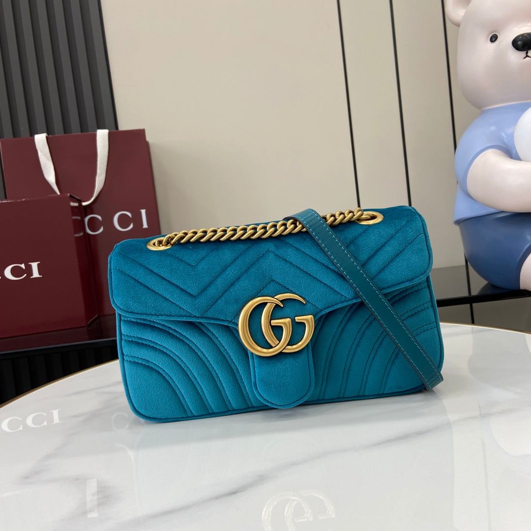 GG Marmont Light Blue Velvet Shoulder Backpack