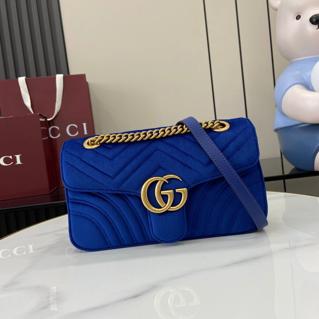 GG Marmont Navy Velvet Chain Backpack