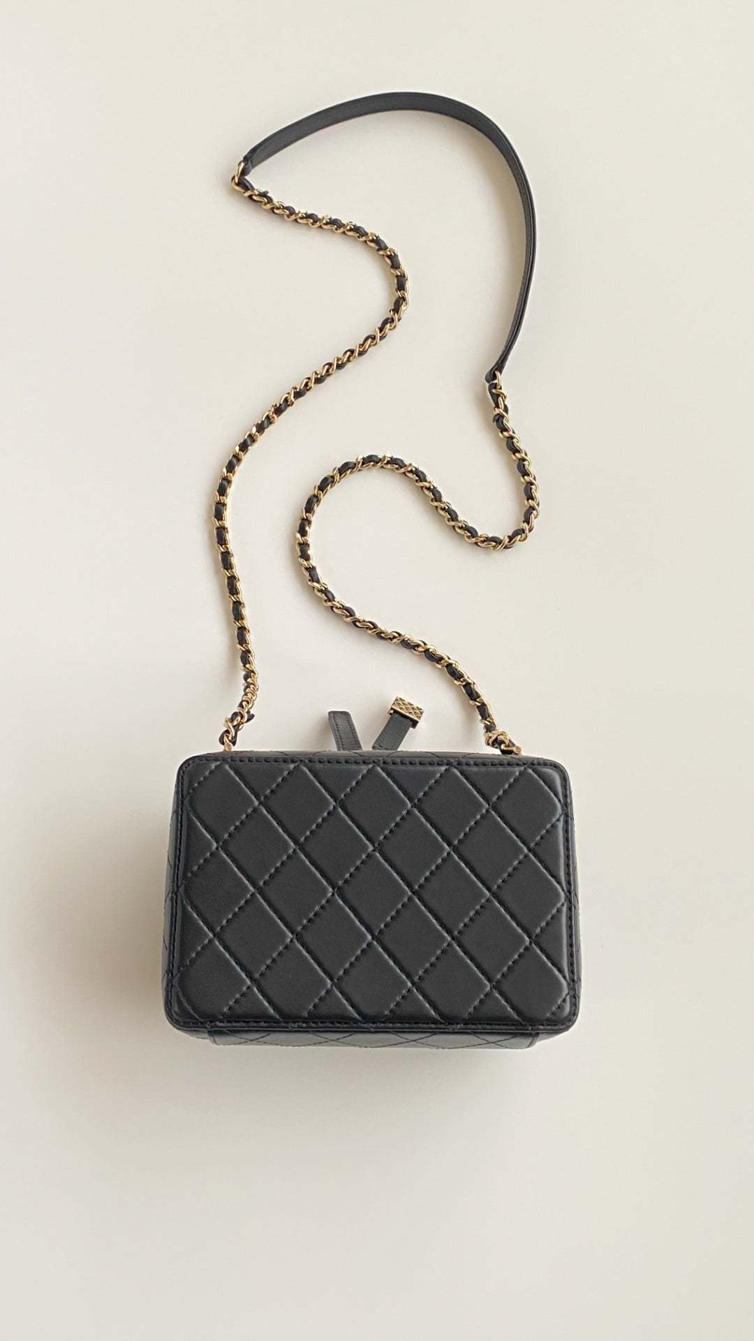 CC 2025 camera bag black lambskin gold hardware