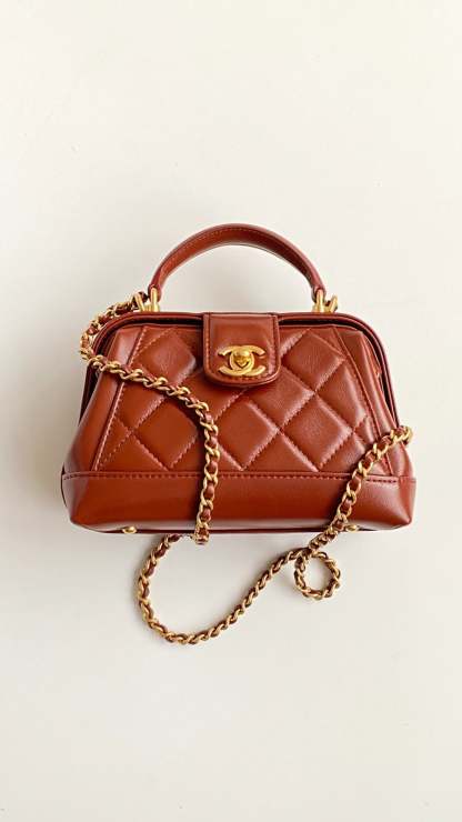 CC  Mini Top Handle 18cm Red Leather Gold Hardware