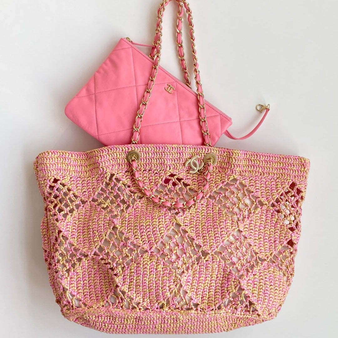 CC 2025 Beach Tote 52 Pink Raffia