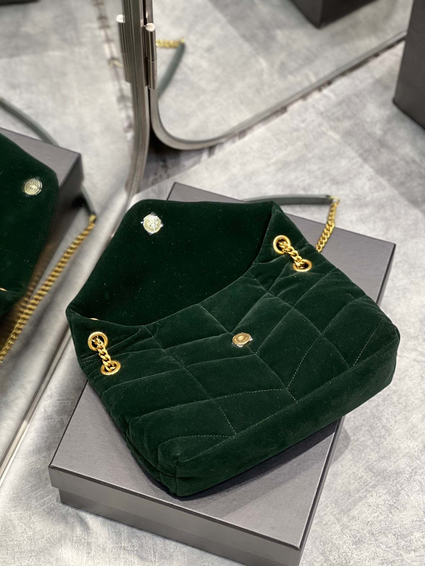 YSSL Puffer Small Chain Bag Dark Green For Women, Women&#8217;s Bags 11.4in/29cm YSL‎