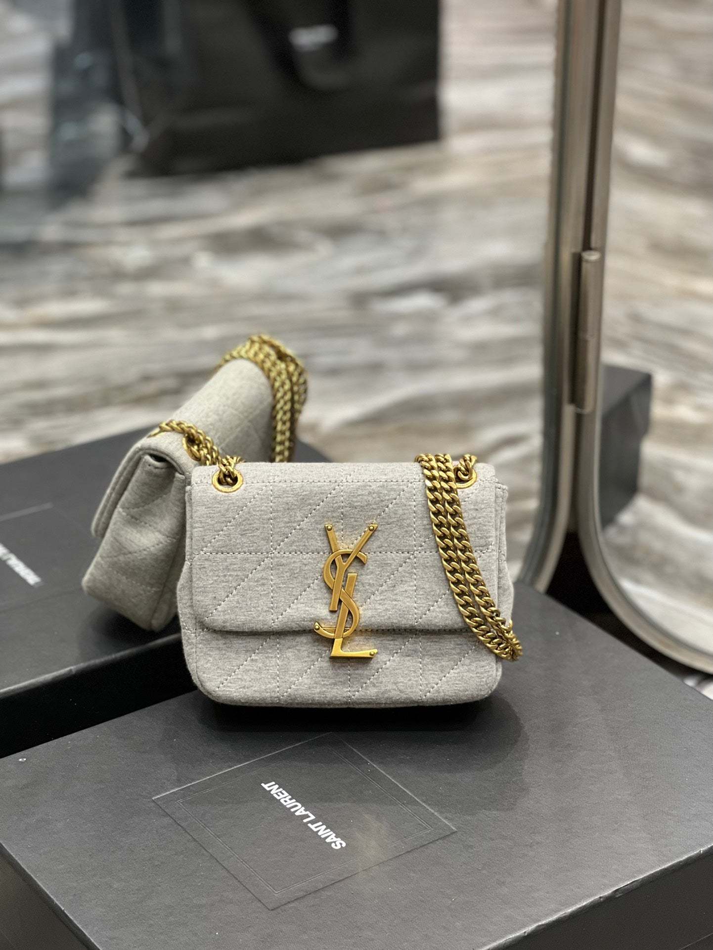 YSSL Jamie Mini Chain Bag Grey For Women, Women’s Bags 6.9in/17.5cm YSL 6981622F9271407