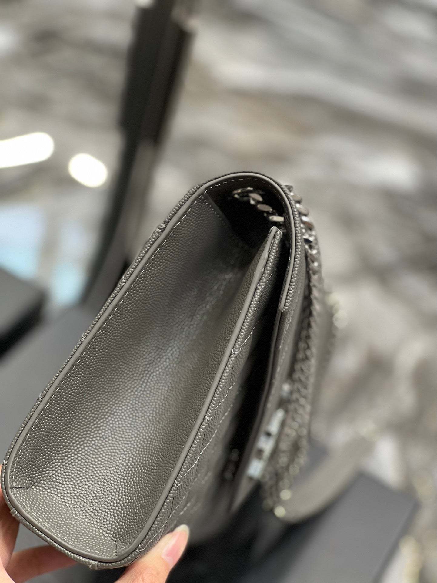 YSSL Envelope Medium Chain Bag Dark Grey For Women, Women’s Bags 9.4in/24cm YSL