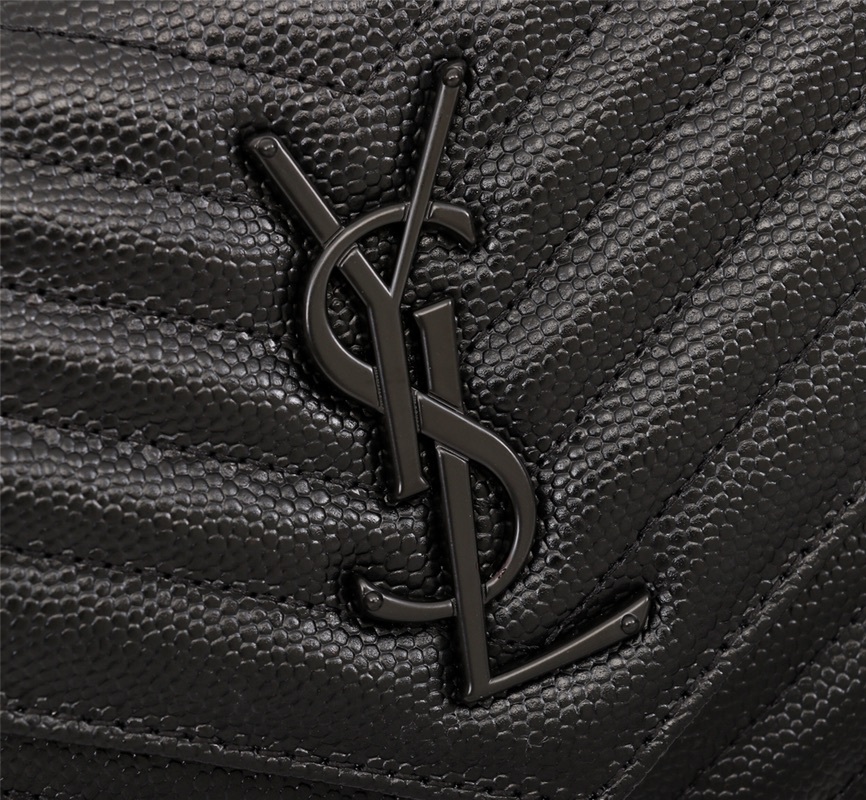 YSL CASSANDRE MATELASSÉ CHAIN WALLET IN GRAIN DE POUDRE EMBOSSED BLACK NOIR 22CM 377828BOW081000