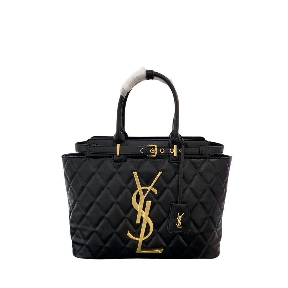 YSL TOTE BAG WITH GOLD TONE BUCKLE QUILTED LAMBSKIN BLACK 34CM