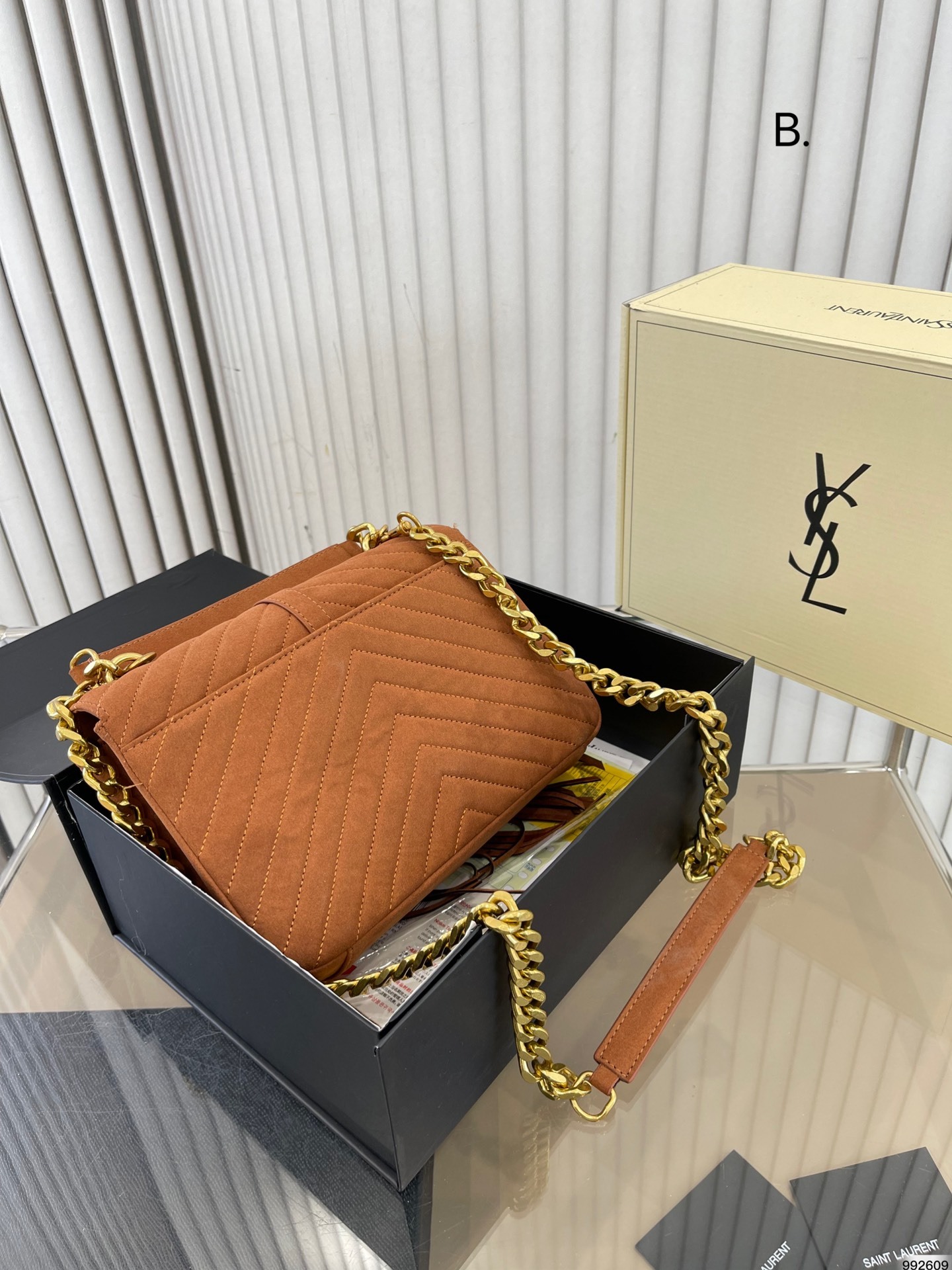 YSL COLLEGE MEDIUM FRINGED SUEDE SHOULDER BAG BROWN 24CM