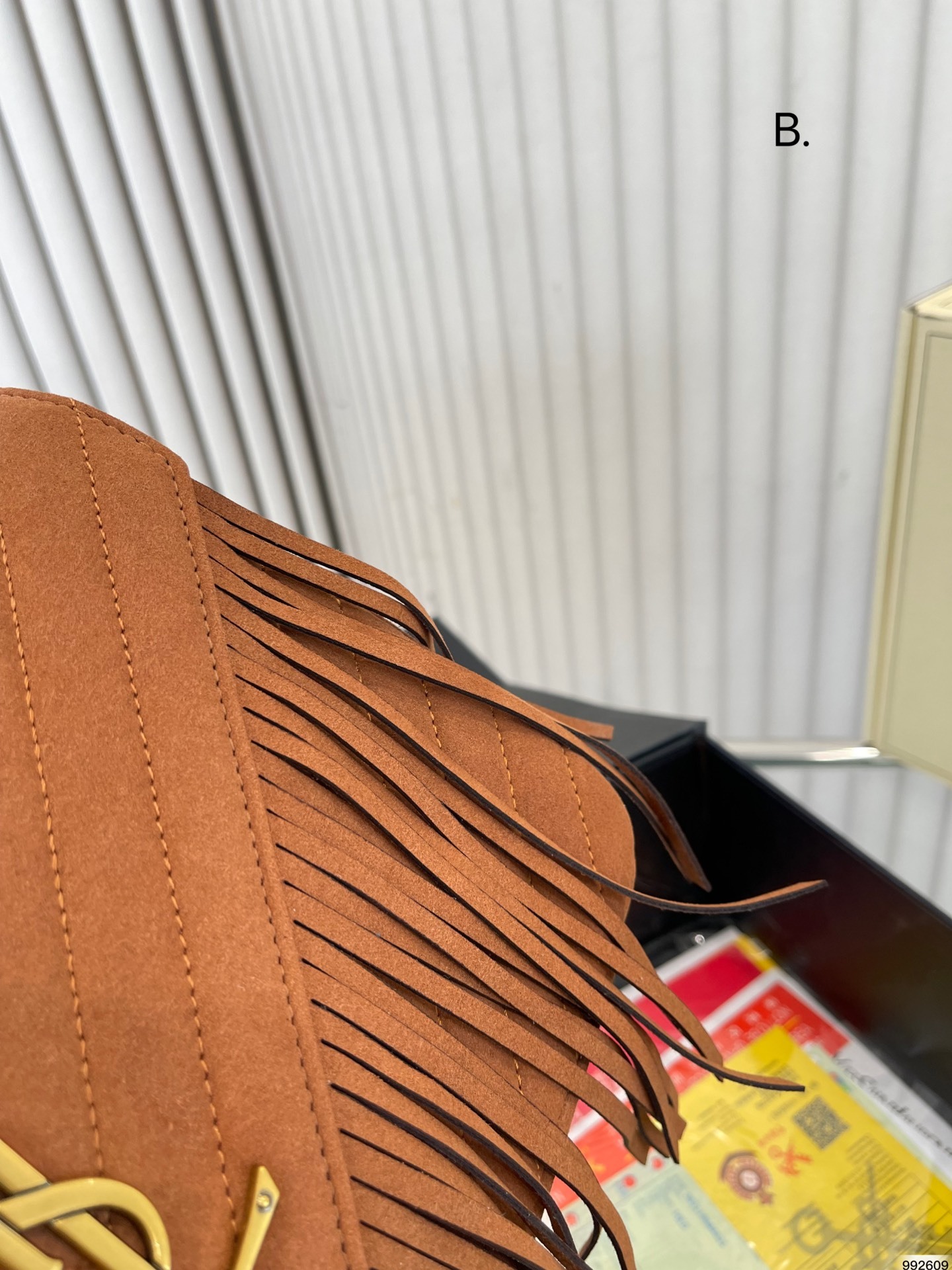 YSL COLLEGE MEDIUM FRINGED SUEDE SHOULDER BAG BROWN 24CM