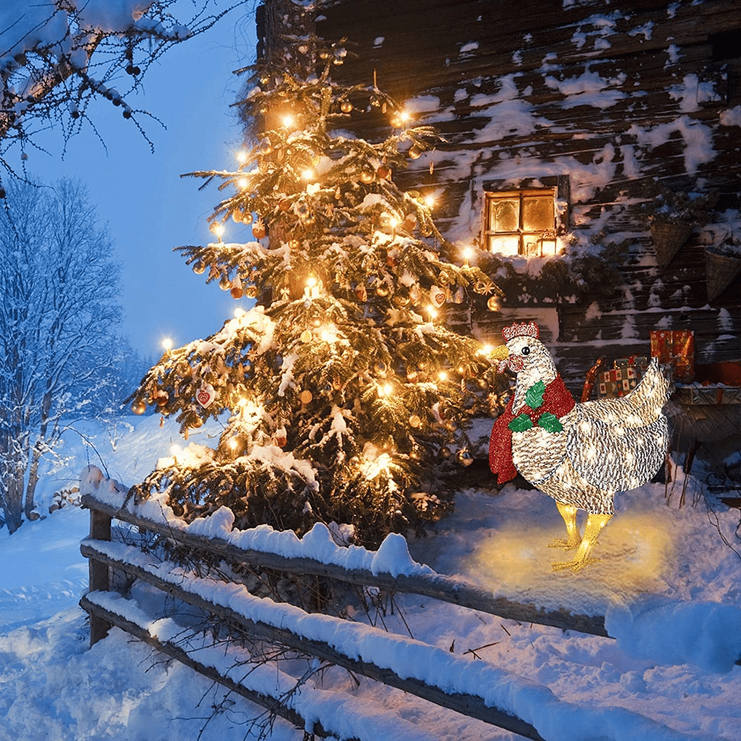 Light-Up Chicken 3D with Scarf Holiday Decoration(3D)