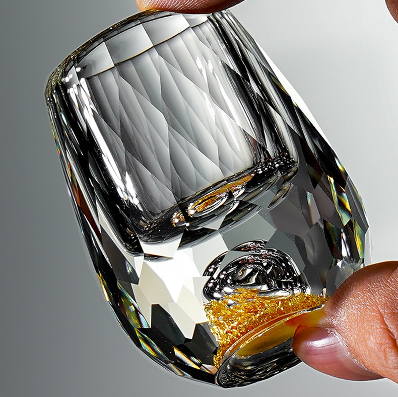 3D Glacier Glass Cup Crystal Gold Foil Shot Glasses